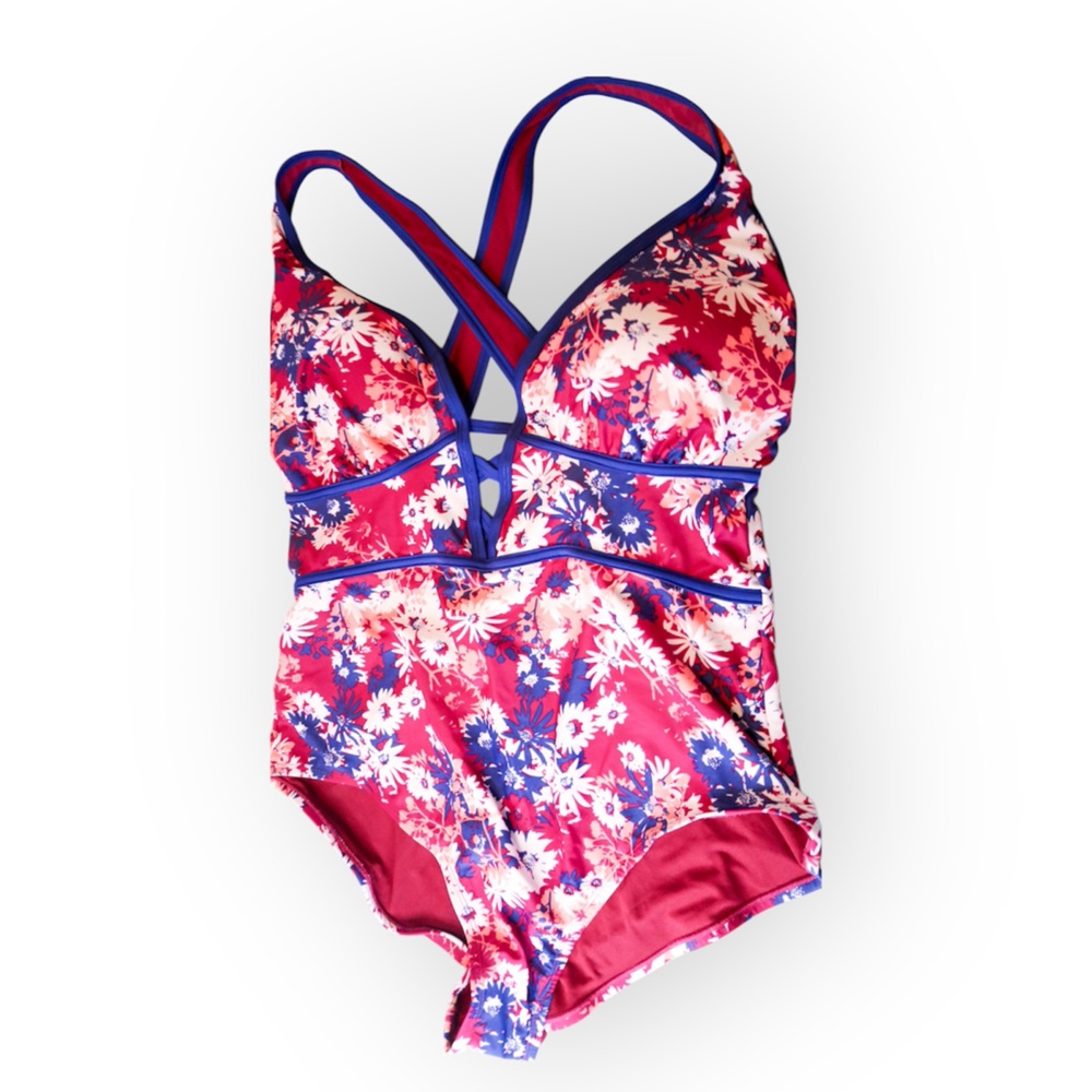 Adore Me Floral One-Piece Swimsuit Women’s 3X Pink Blue Crisscross Back - Picture 8 of 14